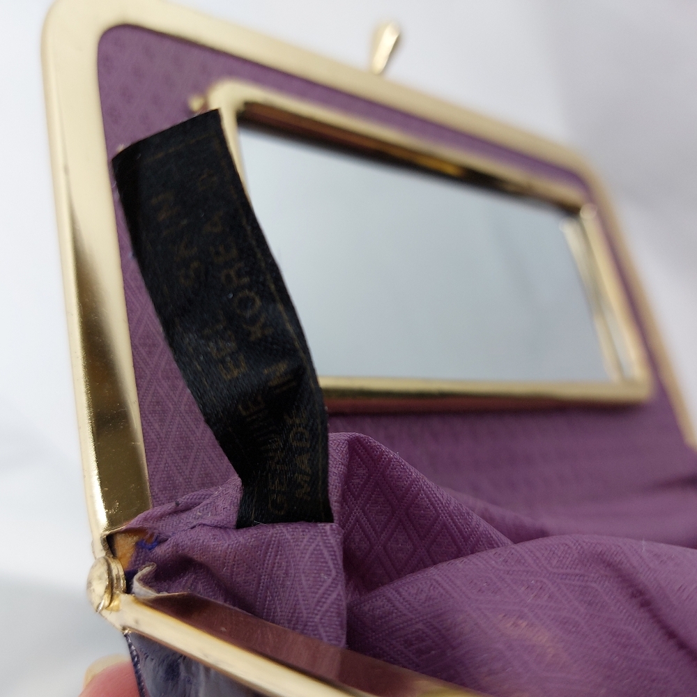 Vintage Purple Eel Skin Wallet Coin Jewelry Holder Travel with Mirror - Picture 4 of 10